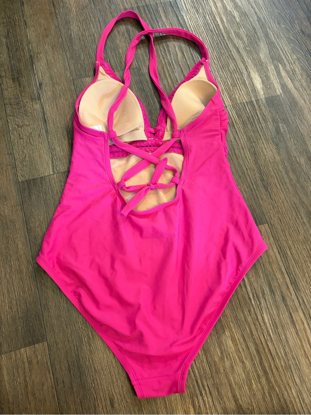 Kona Sol Women's Bright Pink Crochet Shell Stitch One Piece Swimsuit Size Large - Picture 4 of 6